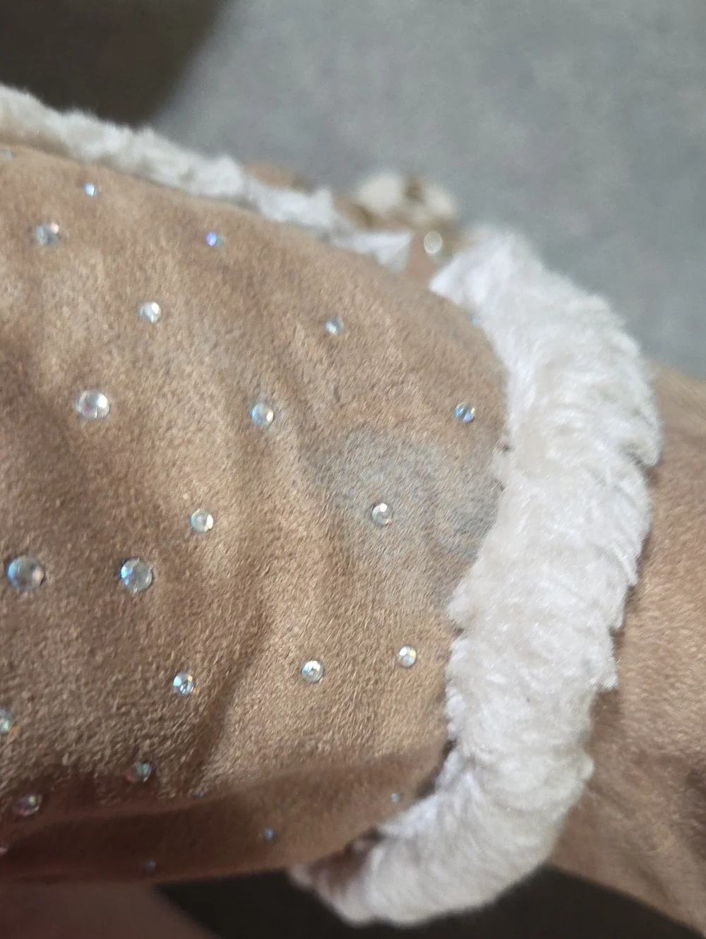 Justice Rhinestone Girls Tan Faux-Shearling Winter Boots with Pom-Pom Ties 8